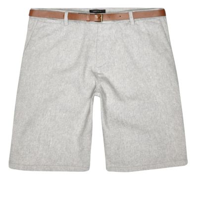 Grey slim fit belted bermuda shorts